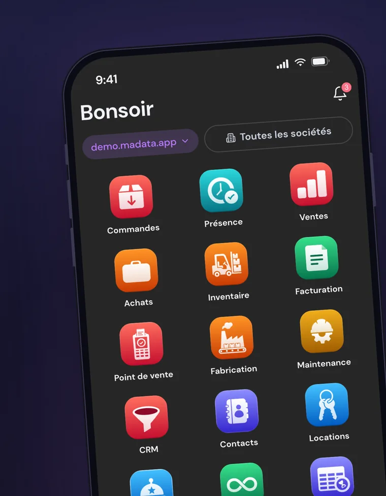 Application mobile Madata : écran des applications